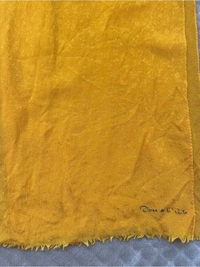 Vintage Oscar de la renta Golden Yellow silk Scarf with Signature Detail